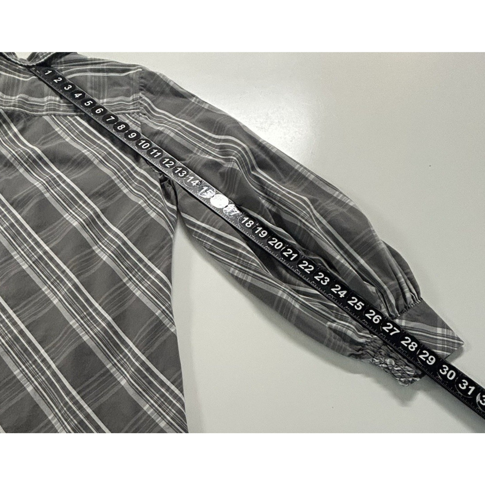 Chicos Top Womens XL 3 Gray‎ White Button Up Billow Balloon Sleeve Poplin Plaid - Picture 8 of 12